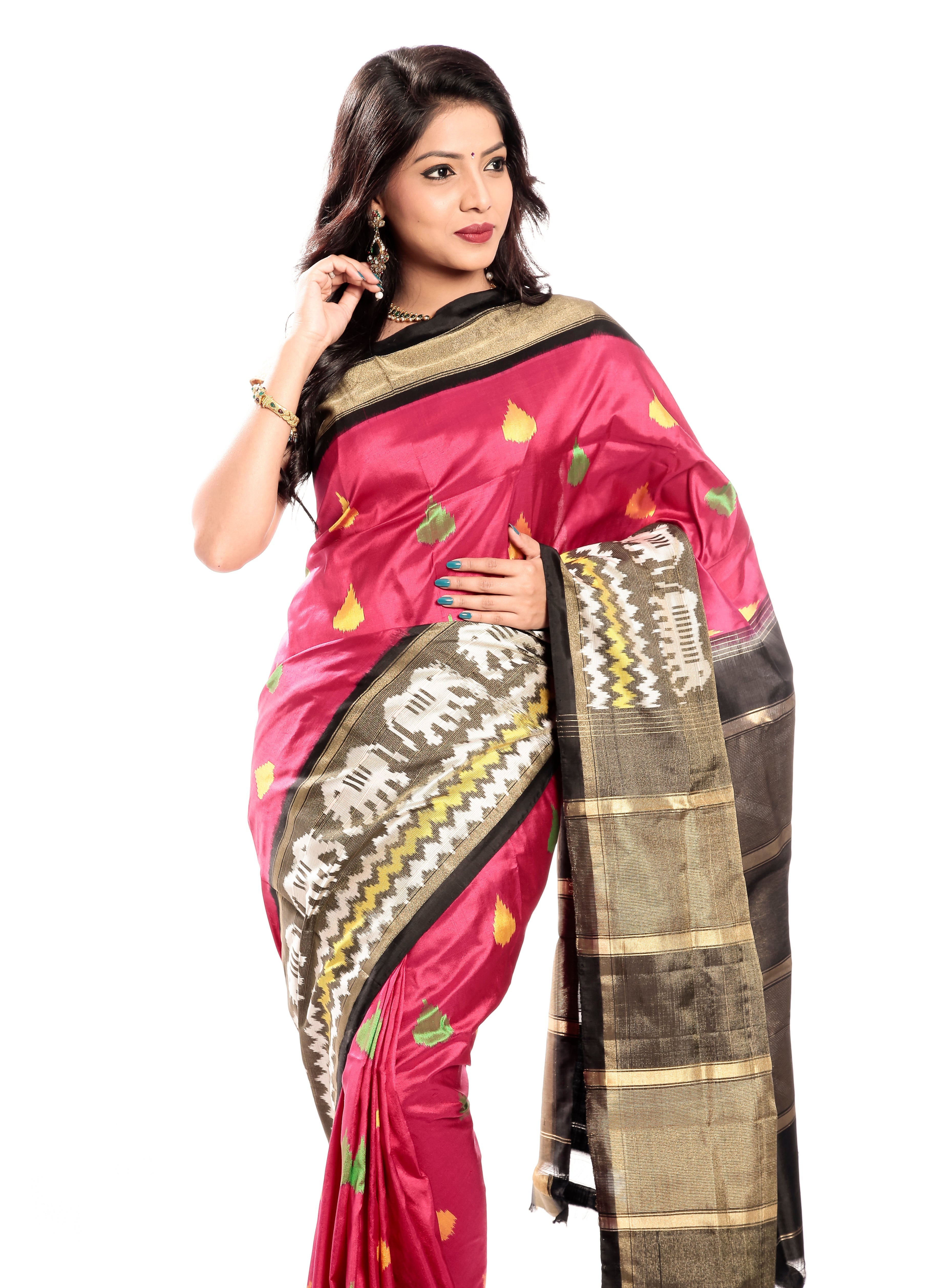 pochampally sarees in dark pink