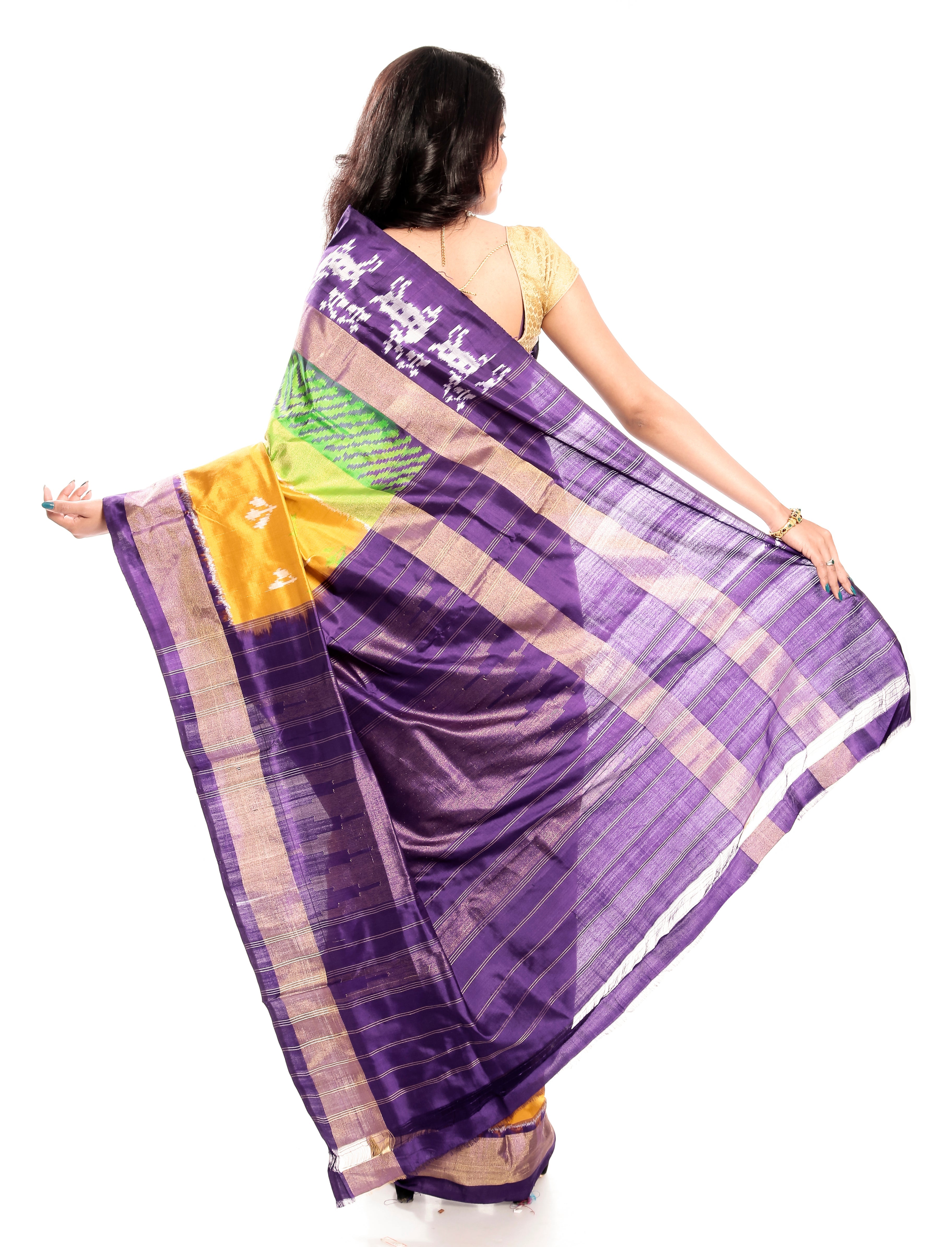 ikkat silk saree online Turmeric Yellow-Violet