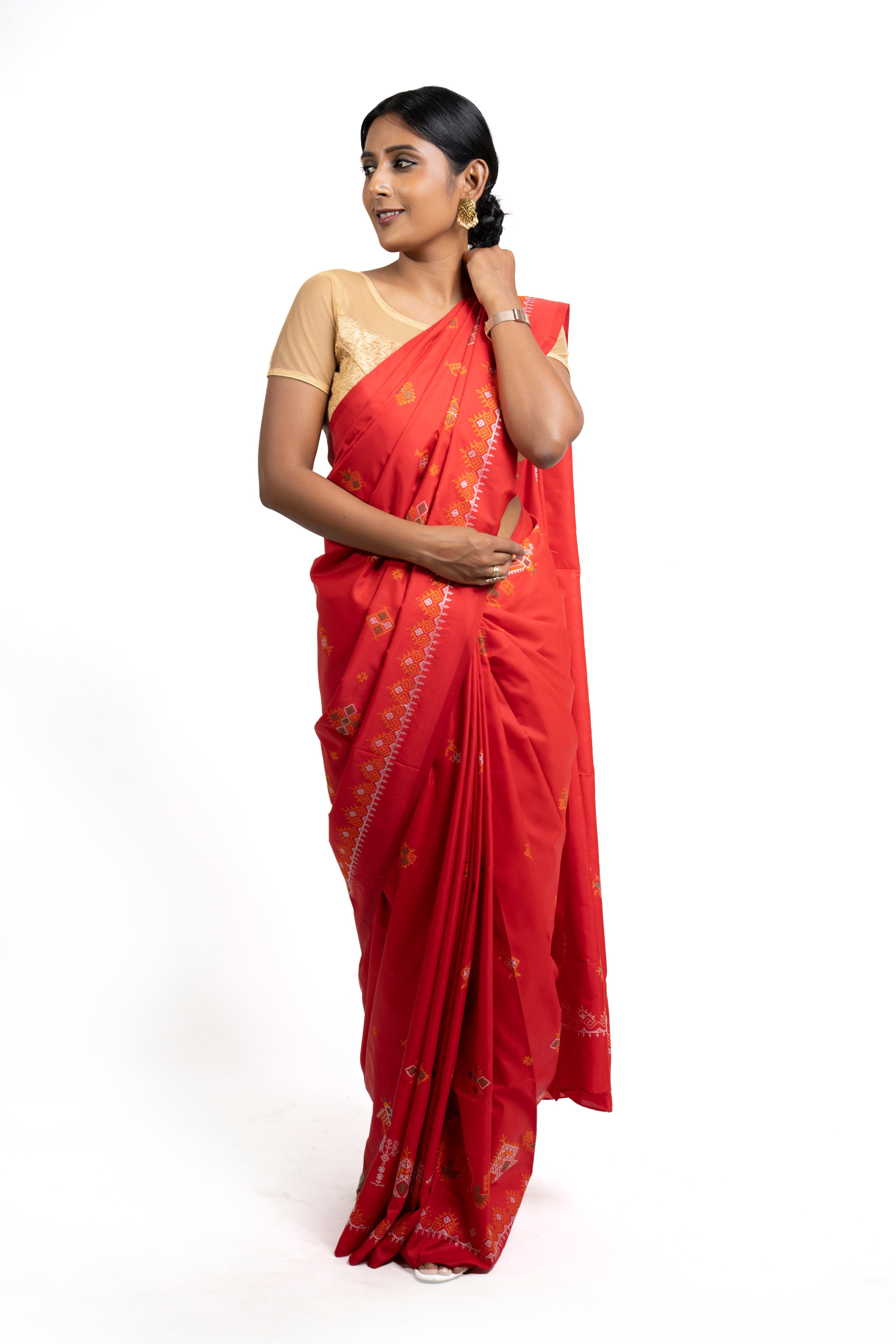 Red Ilkal Saree - Art Silk Saree with Kasuti Embroidery (MK 786)