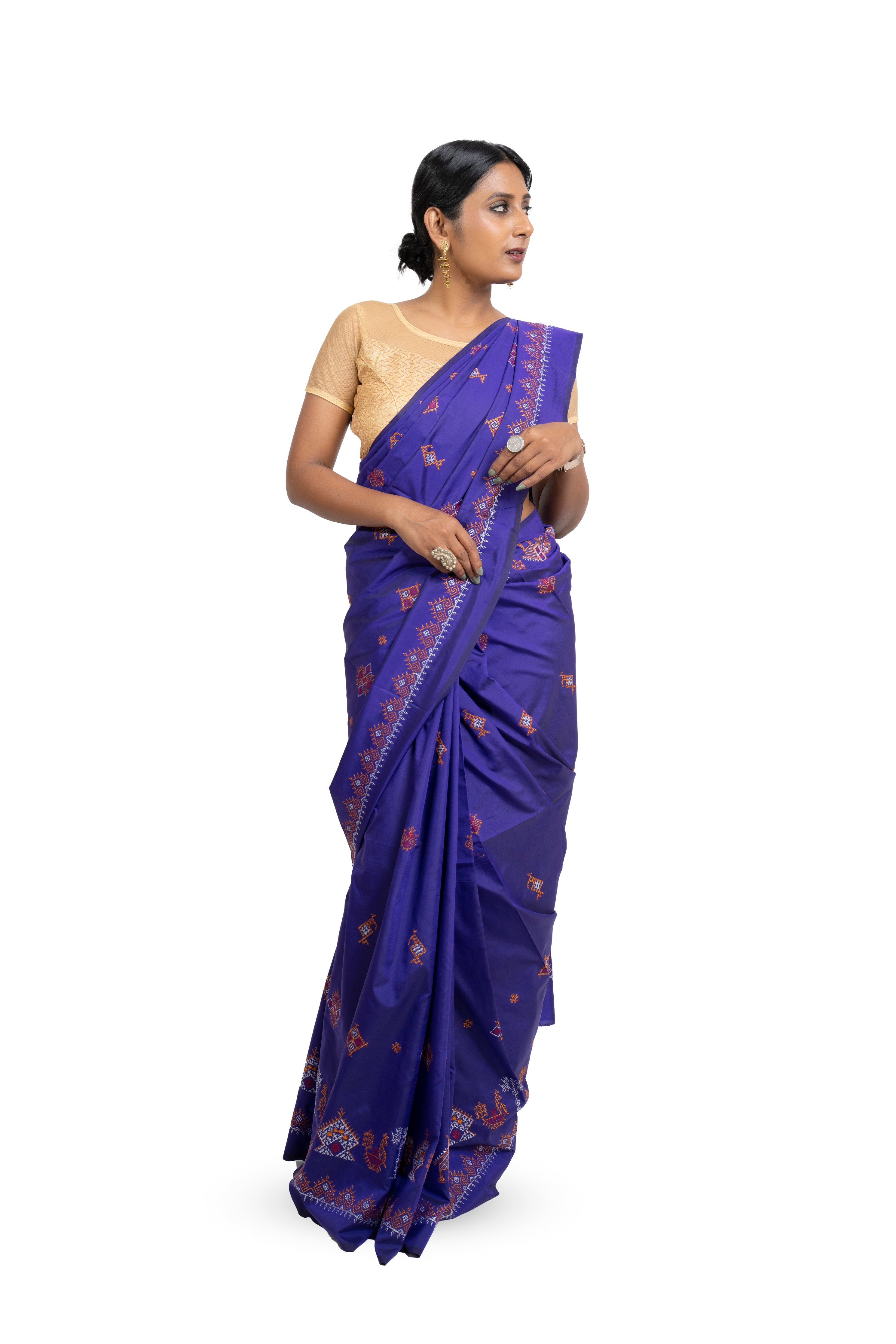 Blue Ilkal Saree - Art Silk Saree with Kasuti Embroidery (MK 783)