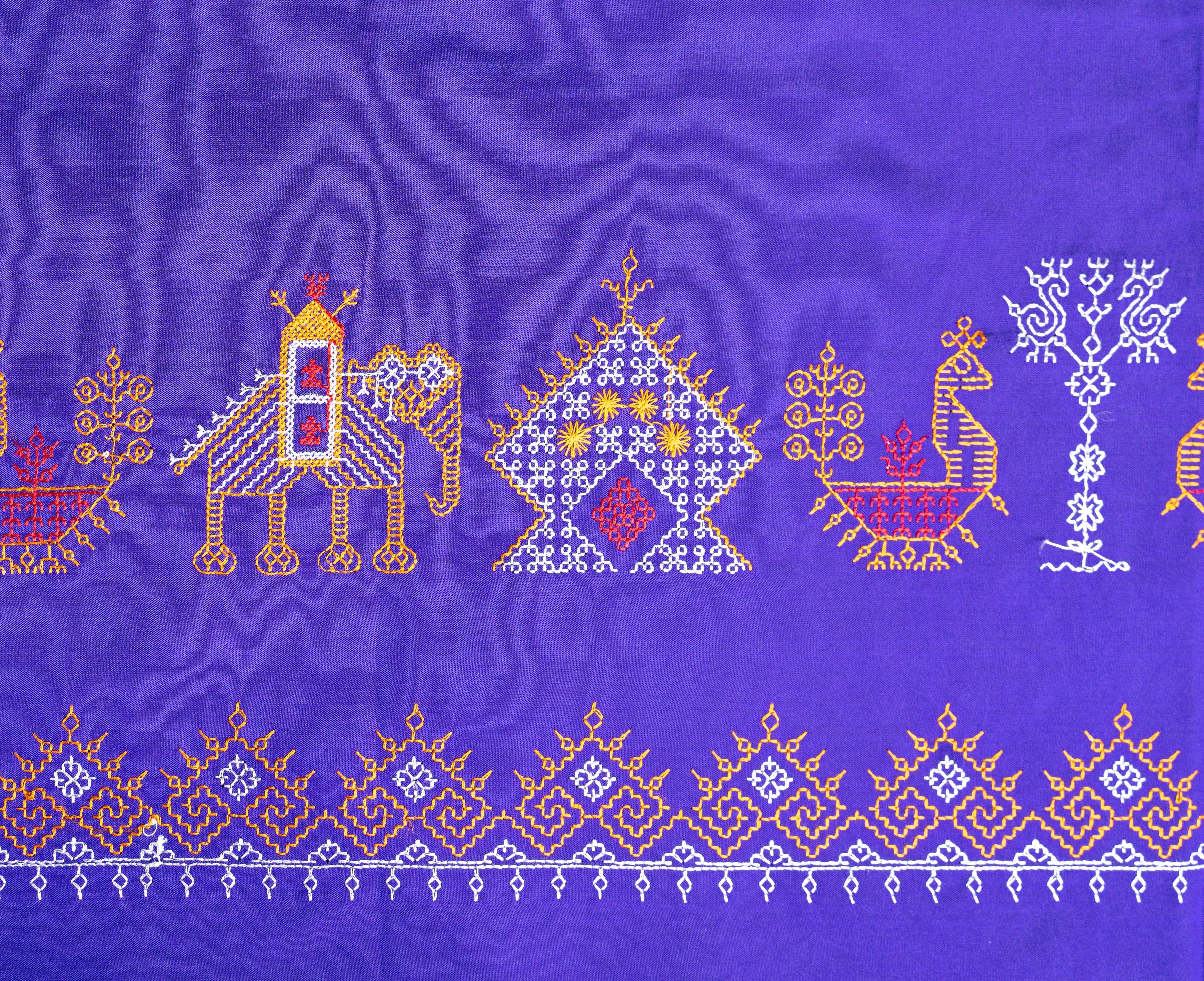 Blue Ilkal Saree - Art Silk Saree with Kasuti Embroidery (MK 783)