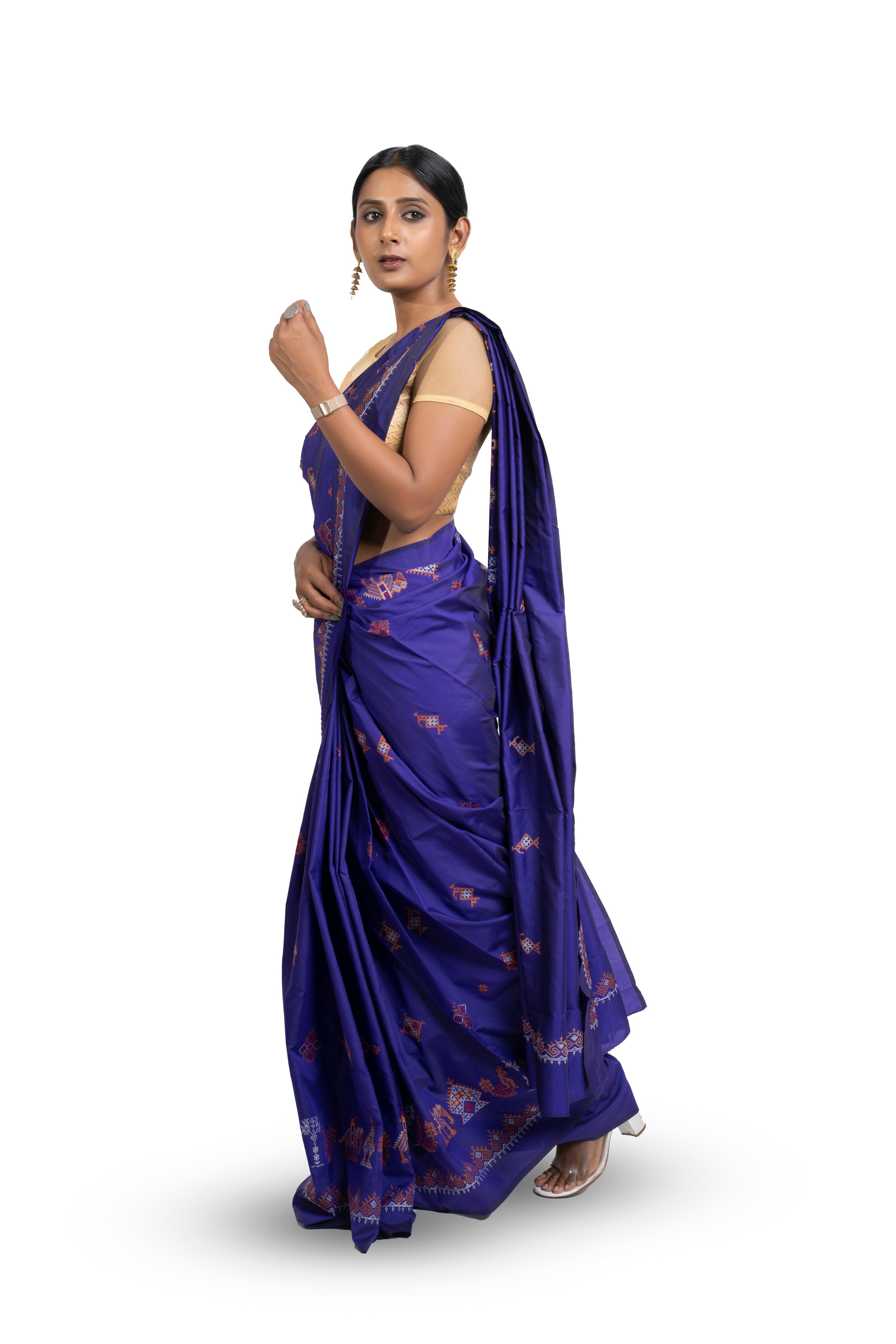 Blue Ilkal Saree - Art Silk Saree with Kasuti Embroidery (MK 783)