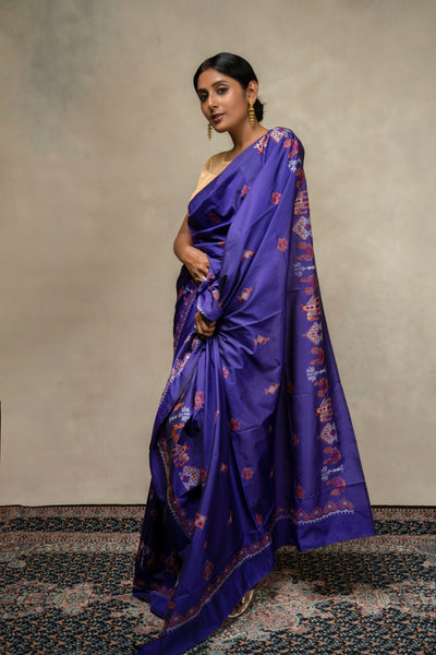 Blue Ilkal Saree - Art Silk Saree with Kasuti Embroidery (MK 783)