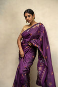 Dark Purple Ilkal Saree - Art Silk Saree with Kasuti Embroidery (MK 775)