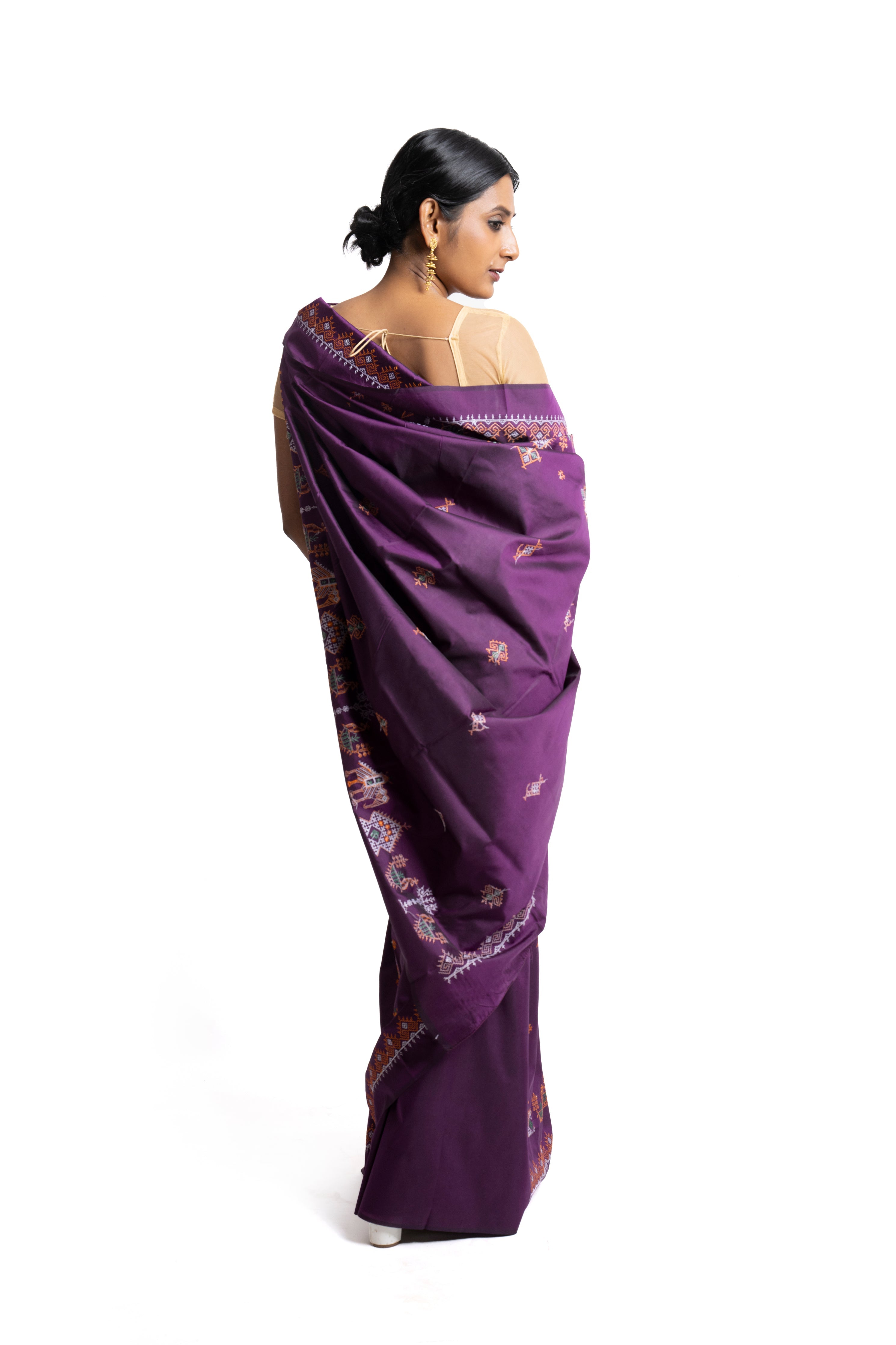Dark Purple Ilkal Saree - Art Silk Saree with Kasuti Embroidery (MK 775)