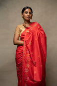 Red Ilkal Saree - Art Silk Saree with Kasuti Embroidery (MK 786)