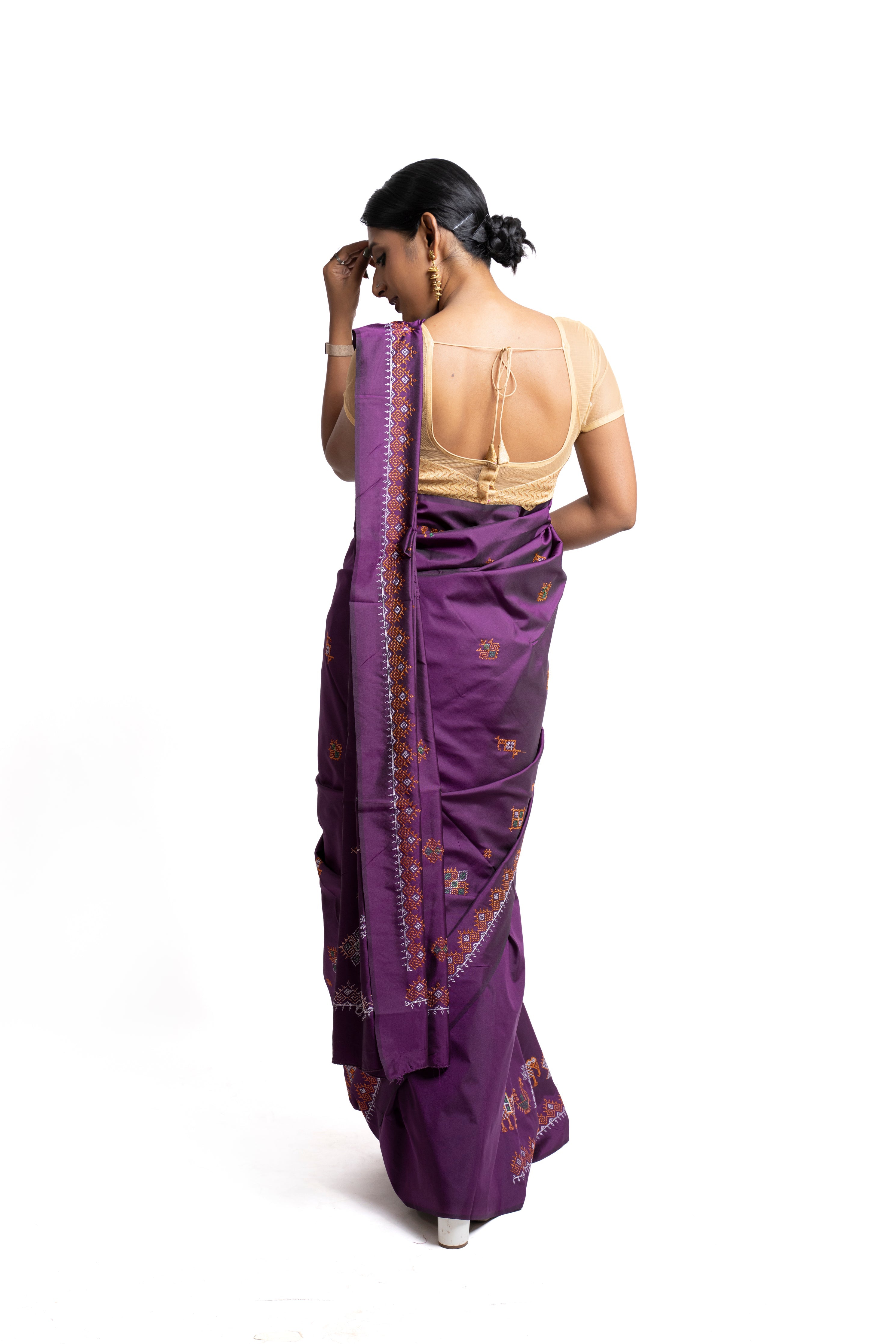 Dark Purple Ilkal Saree - Art Silk Saree with Kasuti Embroidery (MK 775)