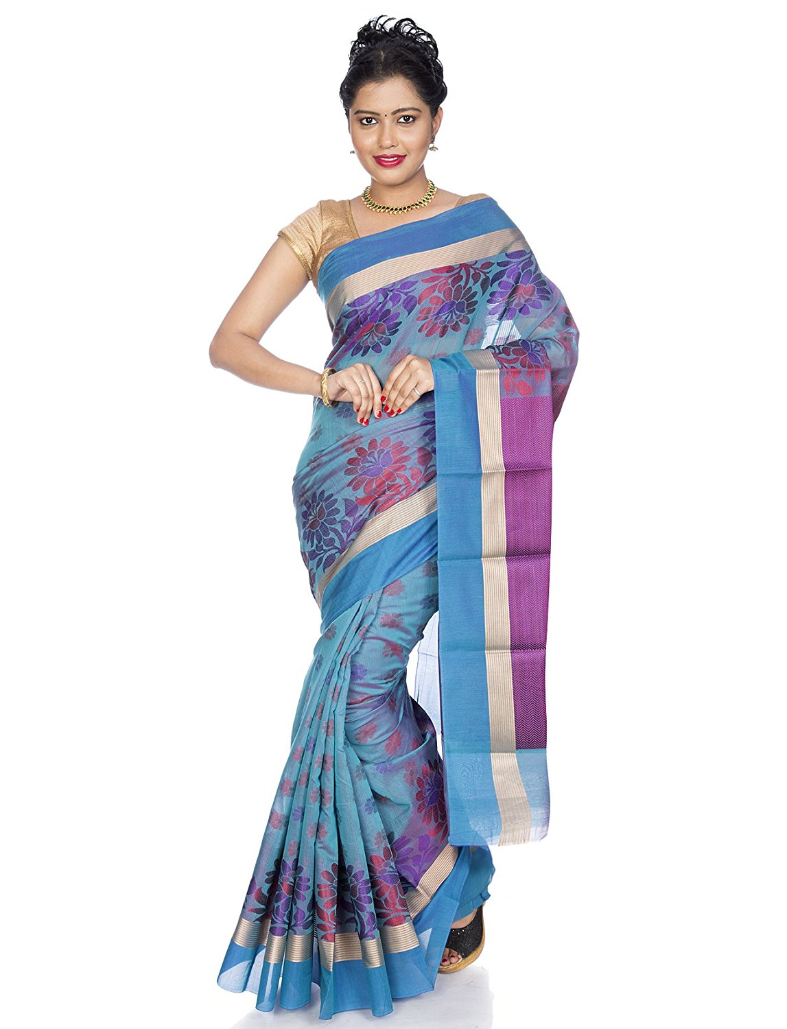 Handloom Cotton silk Saree in blue  (MK943)