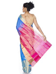Blue Kanchipuram Silk Saree with elegant motifs and dark pink pallu