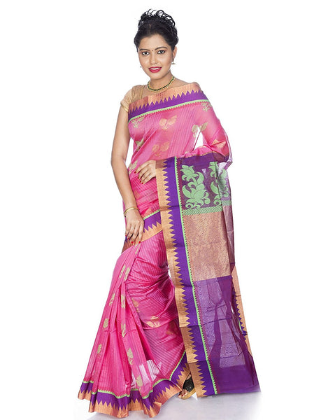 Pink Kanjeevaram Cotton Silk Saree