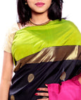 Black-Green-Pink Pure Zari Kanjivaram Silk Saree with Chakra Motifs | Indian Wedding Saree