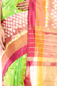  Ikkat Silk Saree in Pink & Green