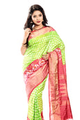 pochampally ikkat silk saree in light green with red border