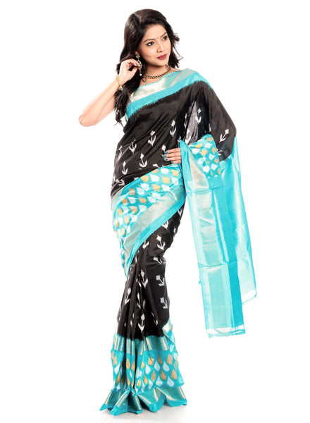 Sky Blue & Black pochampally silk saree