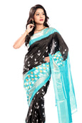 Black & sky blue pochampally ikkat silk saree