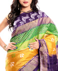 Pochampally Ikkat Silk Saree online in Turmeric Yellow-Violet
