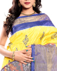 Yellow Pochampally Saree - Ikkat Silk Sarees with Blue Border